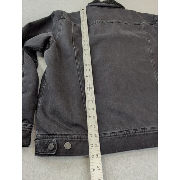 Old Navy Men Sherpa Lined Black Denim Jean Jacket LG Workwear Chore Trucker Coat - Picture 8 of 12